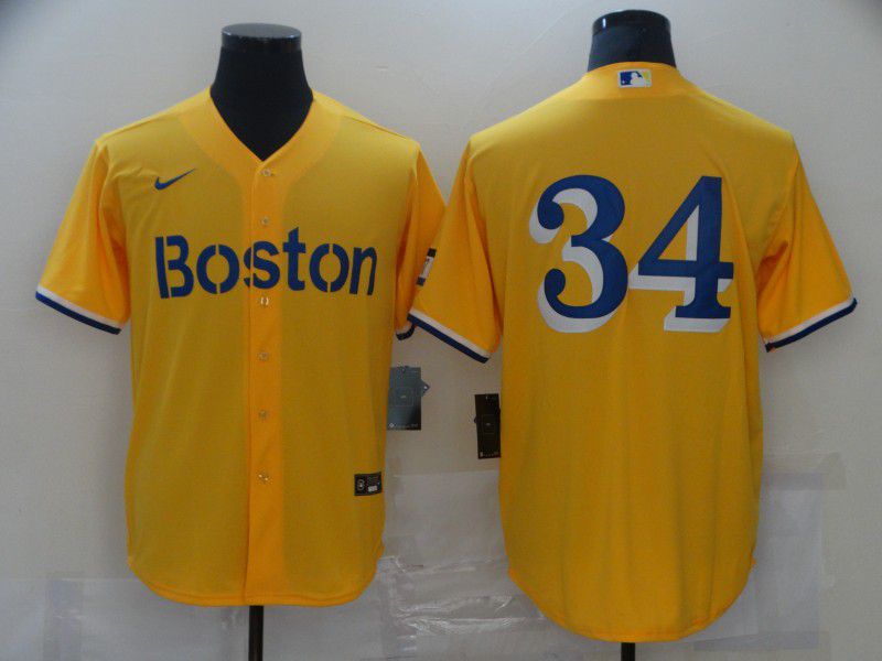 Men Boston Red Sox #34 No name Yellow Game 2021 Nike MLB Jerseys->boston red sox->MLB Jersey